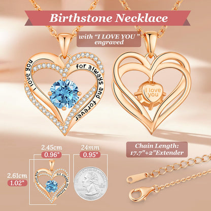 CDE Valentine's Day Gift Forever Love Heart Necklaces for Women, Wedding Anniversary, Birthday Mothers Christmas Day Gifts for Mom, Mother, Wife, S925 Silver Jewelry with Birthstone Pendant