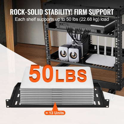 VEVOR 2PCS 1U Server Rack Shelf, Universal Vented Rack Mount Cantilever Tray for 19 inch Network Equipment Rack & Cabinet, 10" Deep Rack Mount Shelf, Weight Capacity 50 lbs Wall Mount Rack Shelf