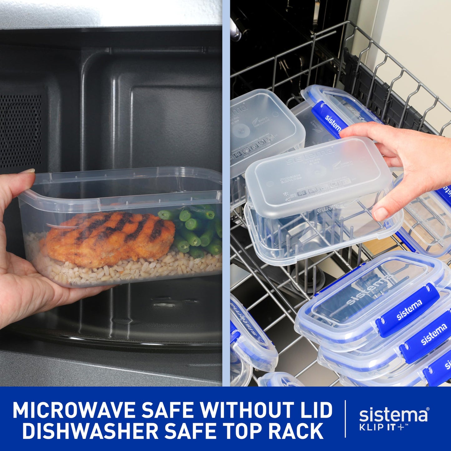 Sistema KLIP IT PLUS Leakproof Food Storage Containers | 1 L | Airtight, Stackable & Nestable Meal Prep Containers with Lids | School Lunch Boxes | 3 Count