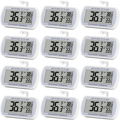 Refrigerator Thermometer Digital Fridge Freeze Room Thermometer Waterproof Large LCD Display Max/Min Record Function, White