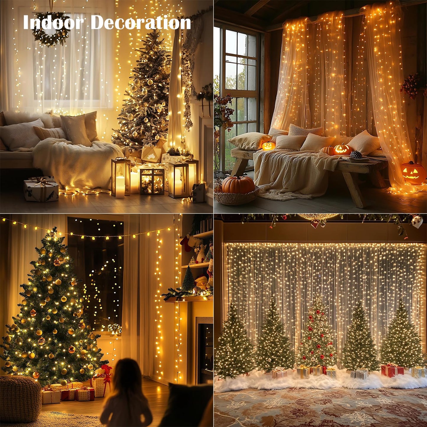ZELUXDOT Fairy Lights Plug in,4Pack 100FT 300LEDs Waterproof Led String Lights,8Modes Remote Twinkle Light for Outdoor Indoor Christmas Wedding Birthday Garden Party Decorations,Silver Wire,Warm White