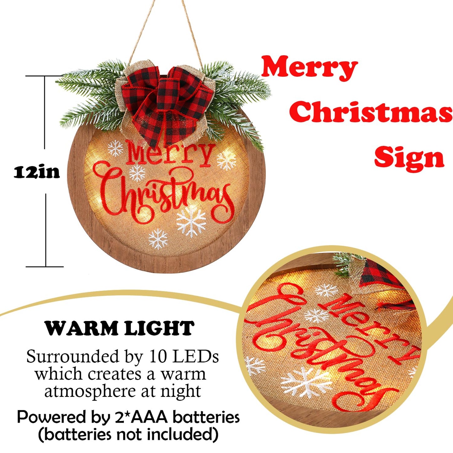HOMCDALY Christmas Welcome Sign for Front Door, Winter Merry Christmas Wreath, Farmhouse Door Decoration Wooden Hanging Sign, Winter Home Decoration (F-Xmas)