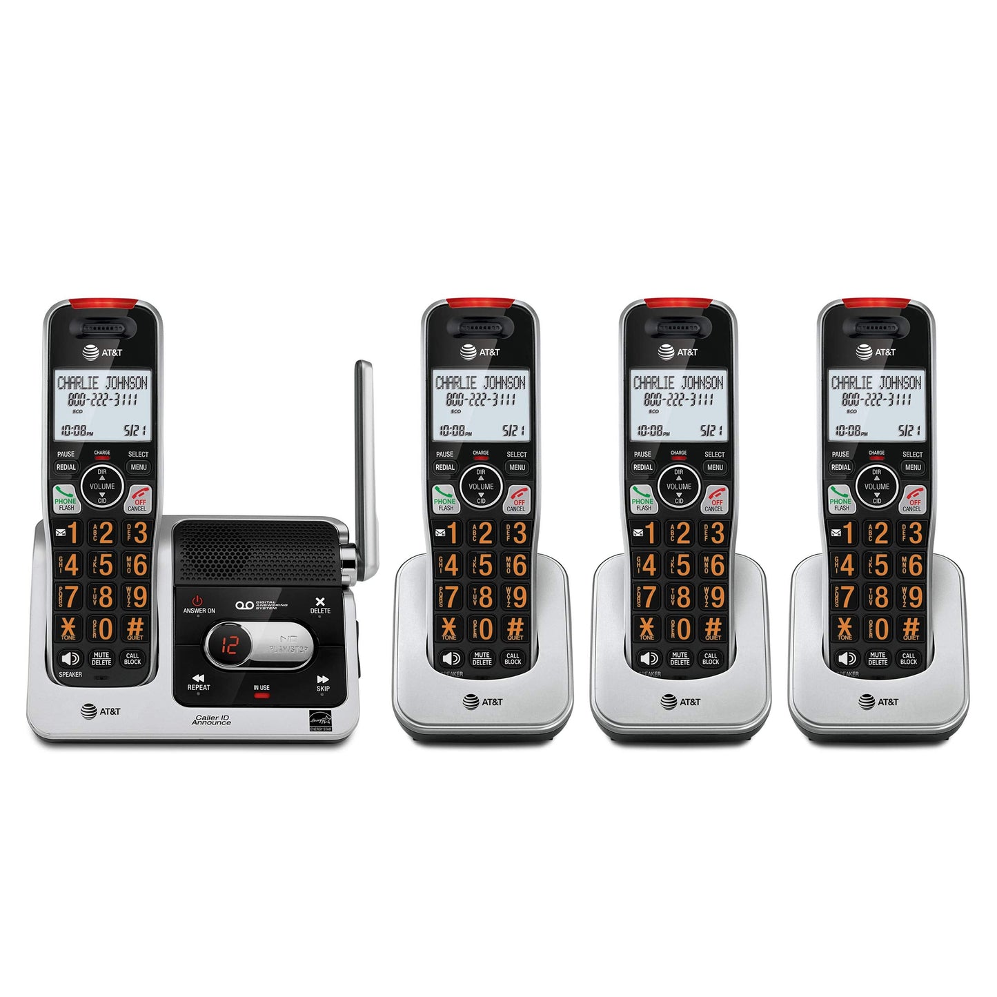 AT&T BL102-2 DECT 6.0 2-Handset Cordless Phone for Home with Answering Machine, Call Blocking, Caller ID Announcer, Audio Assist, Intercom, and Unsurpassed Range, Silver/Black