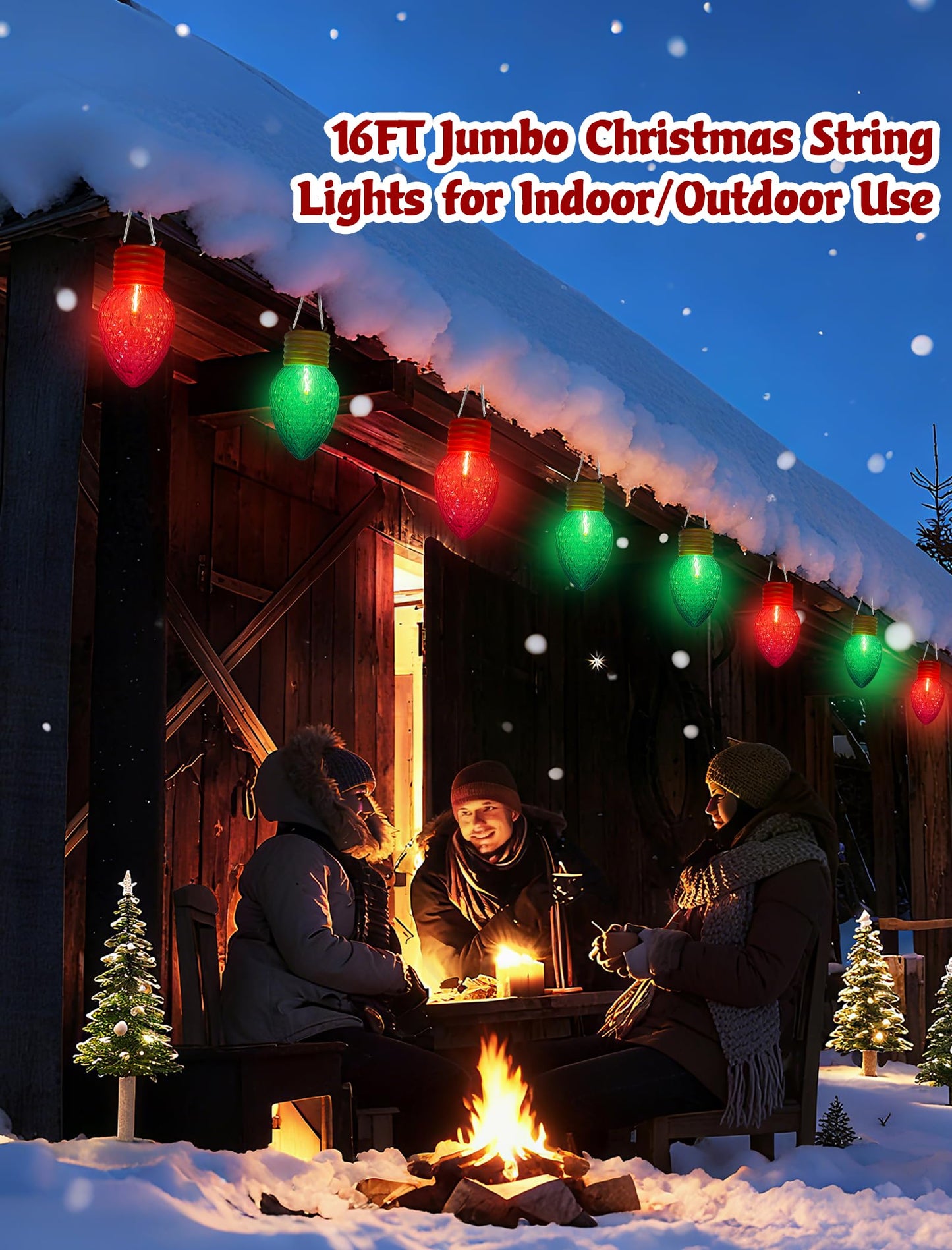 Romasaty Jumbo Christmas Lights, 16FT Giant Christmas Lights with 10 5'' LED Red Green Giant Strawberry Bulbs, C7 Hanging Xmas Light for Patio Garden Party Outdoor Xmas Decorations