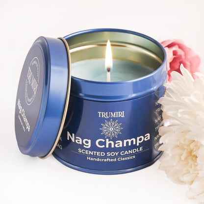 Nag Champa Candle for Home Scented - 5oz Natural Soy Clean Organic Non Toxic - for Aromatherapy Meditation Spiritual Gifts Bathroom Kitchen - Long Lasting Heavily Scented - Velas Aromáticas