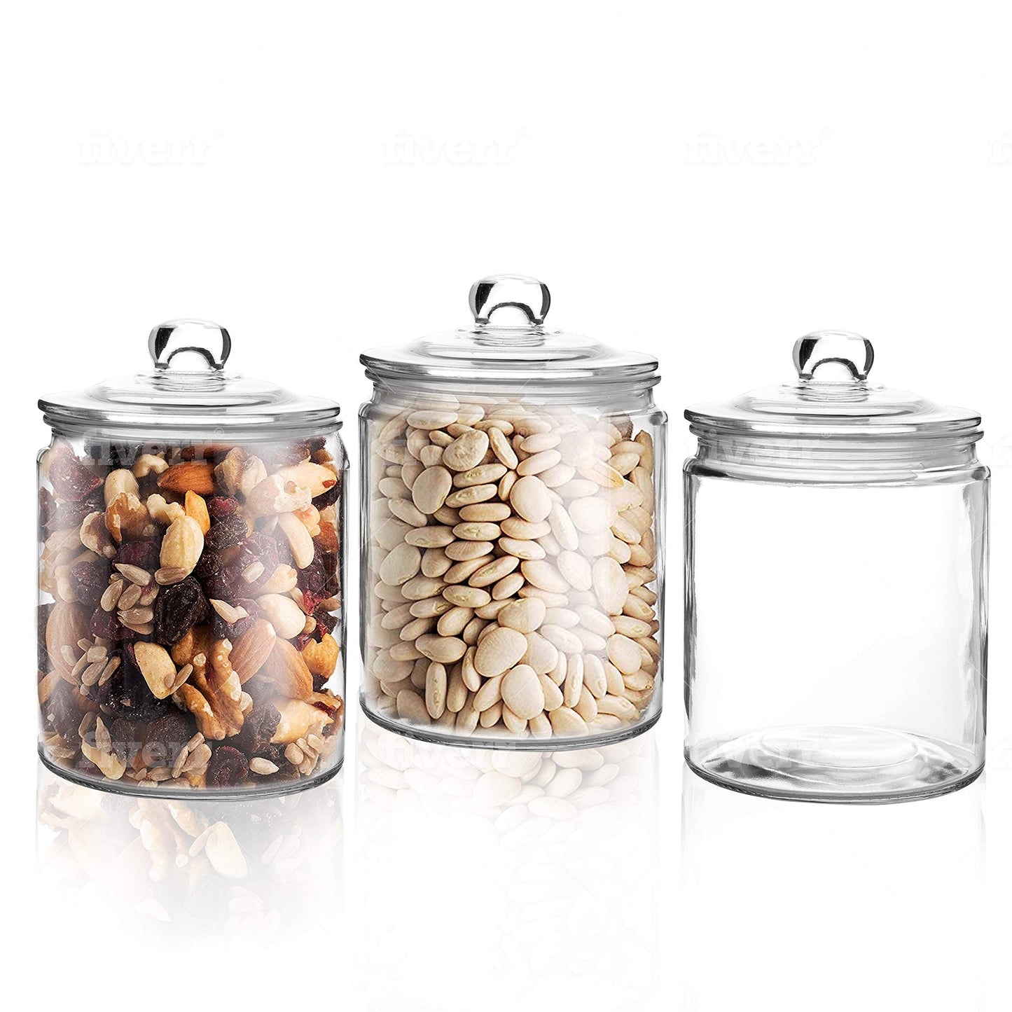 Set of 3 Glass Jar with Lid 1 Liter | Airtight Glass Storage Container for Food, Pasta, Coffee, Candy, Dog Treats, Snacks | Glass Organization Canisters for Home & Kitchen | 34 Ounces