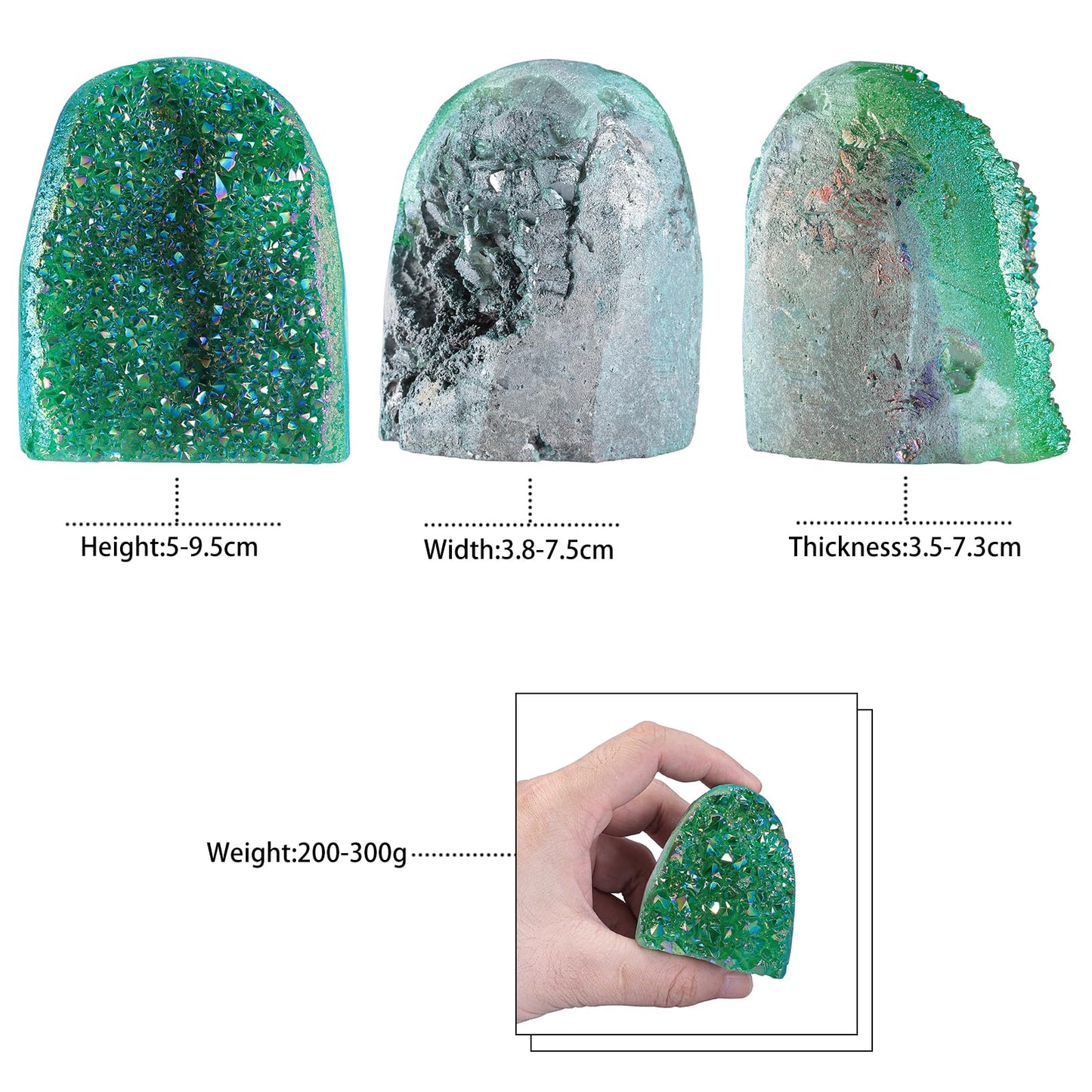 Nupuyai Rainbow Titanium Coated Crystal Geode Cluster Irregular Raw Rock Quartz Stone Mineral Specimen for Home Office Decor Feng Shui, Green