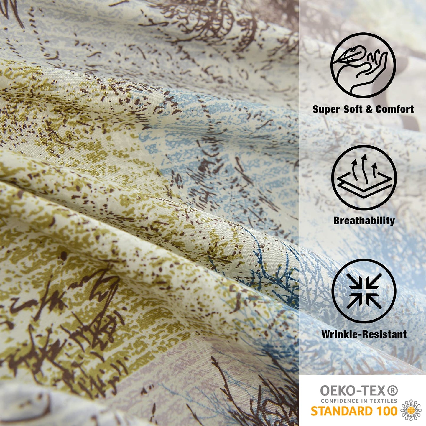 JSD Rustic Print Sheet Set Queen Size, 4 Piece Tree Pattern Soft Microfiber Bed Sheets Extra Deep Pocket