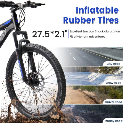 KIAPALNO 26 Inch Mountain Bike, Dual Full Suspension 21 Speed Womens Mens Mountain Bikes, Commuter Bike with Carbon Steel Frame and Dual Disc Brakes