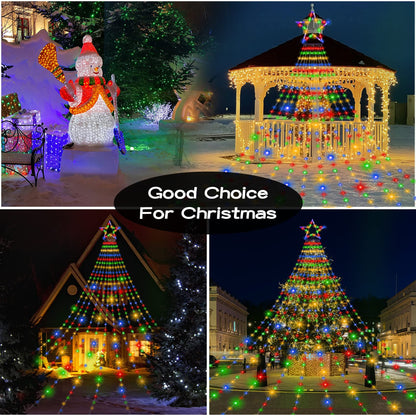 Onory Christmas Outdoor Star String Lights 23FT 860 LED Waterproof Waterfall Tree Lights with Star Topper, 8 Modes Christmas Decorations Outdoor Tree Lights for Patio, Yard, Party Holiday Dec