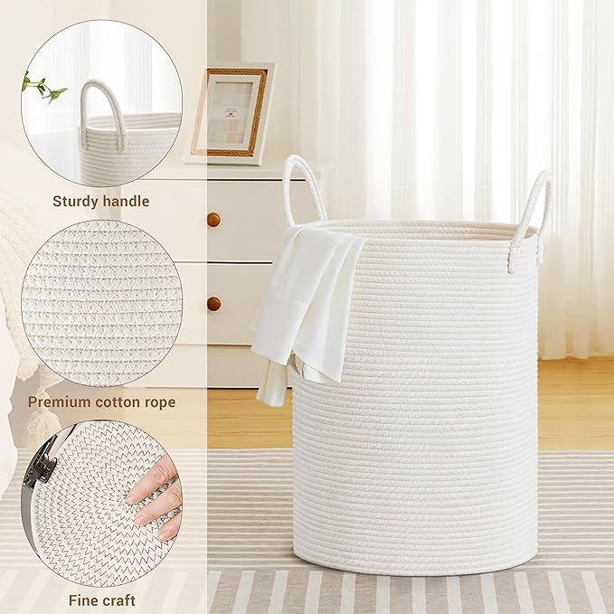Tall Laundry Basket with Handles, 58L Portable Dirty Clothes Hamper, Boho