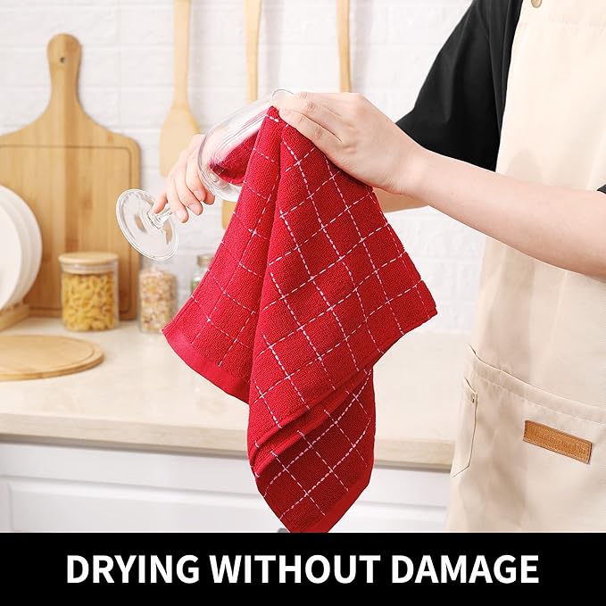 Homaxy 100% Cotton Terry Kitchen Towels, Checkered Designed, Soft and Super