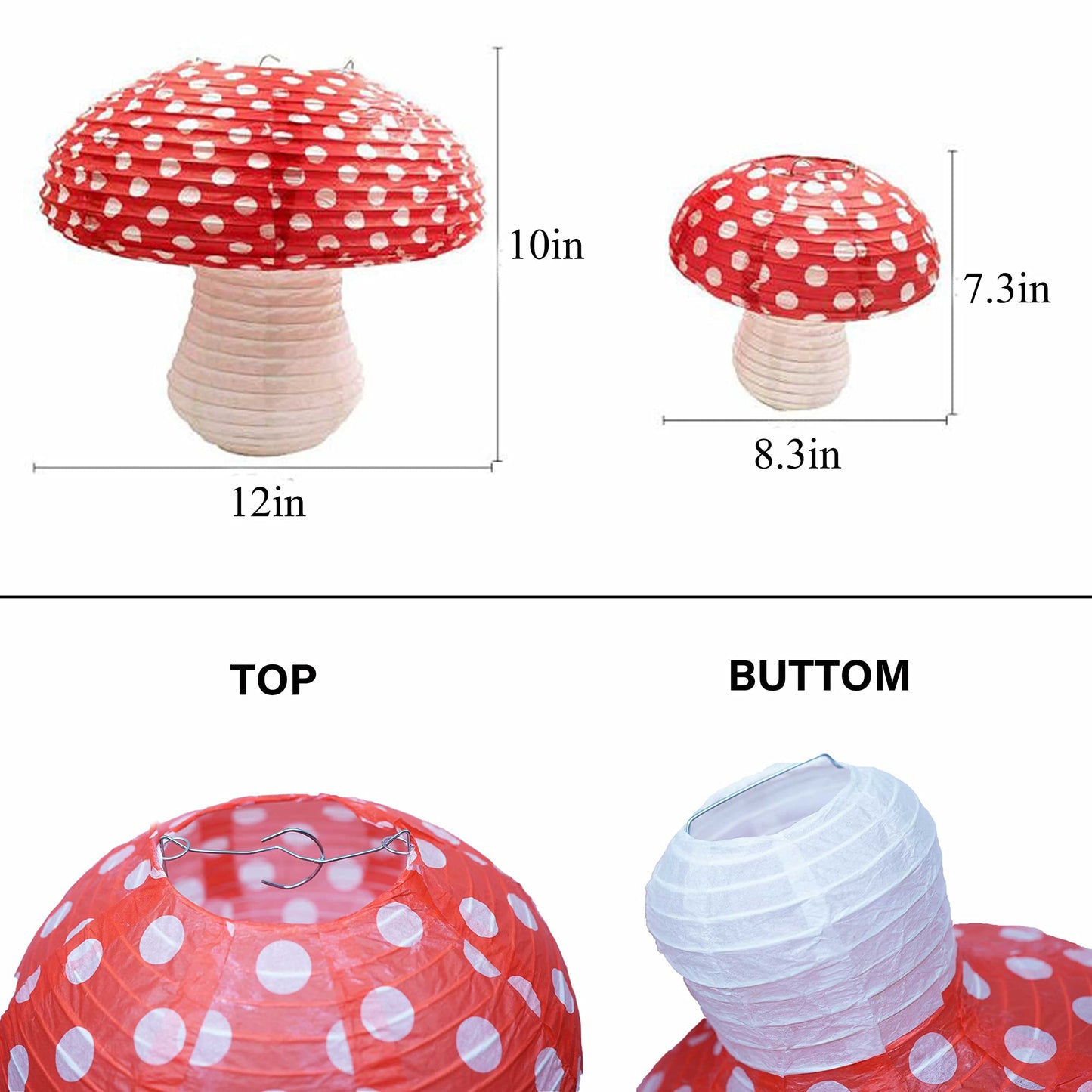 6Pack Mushroom Paper Lanterns, Cynzia Large Paper Lanterns Wonderland Forest Jungle Theme Hanging Ornament, 3D Mushroom Decor Foldable Paper Lantern for Garden, Christmas, Party, Nursery
