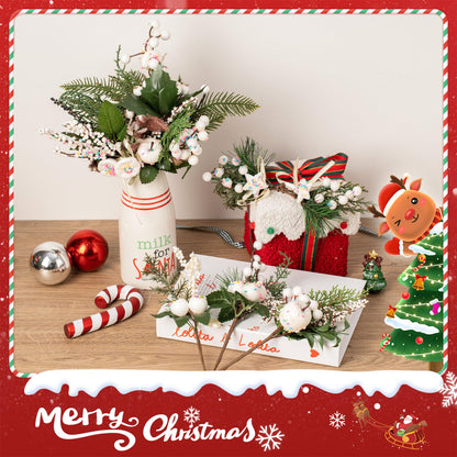 Crafare12 Pack Artificial Christmas Tree Picks Assorted Candy Pine Picks Spray with Pinecones Apples Holly Leaves Winter Holiday Season Decoration