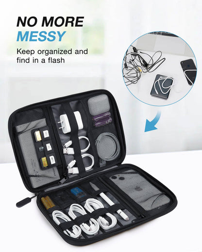 BAGSMART Electronics Travel Organizer Case, Tech Accessories Cord Storage Bag for Phone, Power Bank, SD Card, Cables, Black