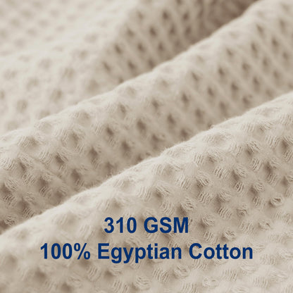 100% Egyptian Cotton Duvet Cover Set Queen Size, Waffle Weave Duvet Cover, 600 TC Soft Breathable Luxury Bedding Set for All Season, 3 PCS, 1 Duvet Cover and 2 Pillowcases, Light Beige, 90"x90"