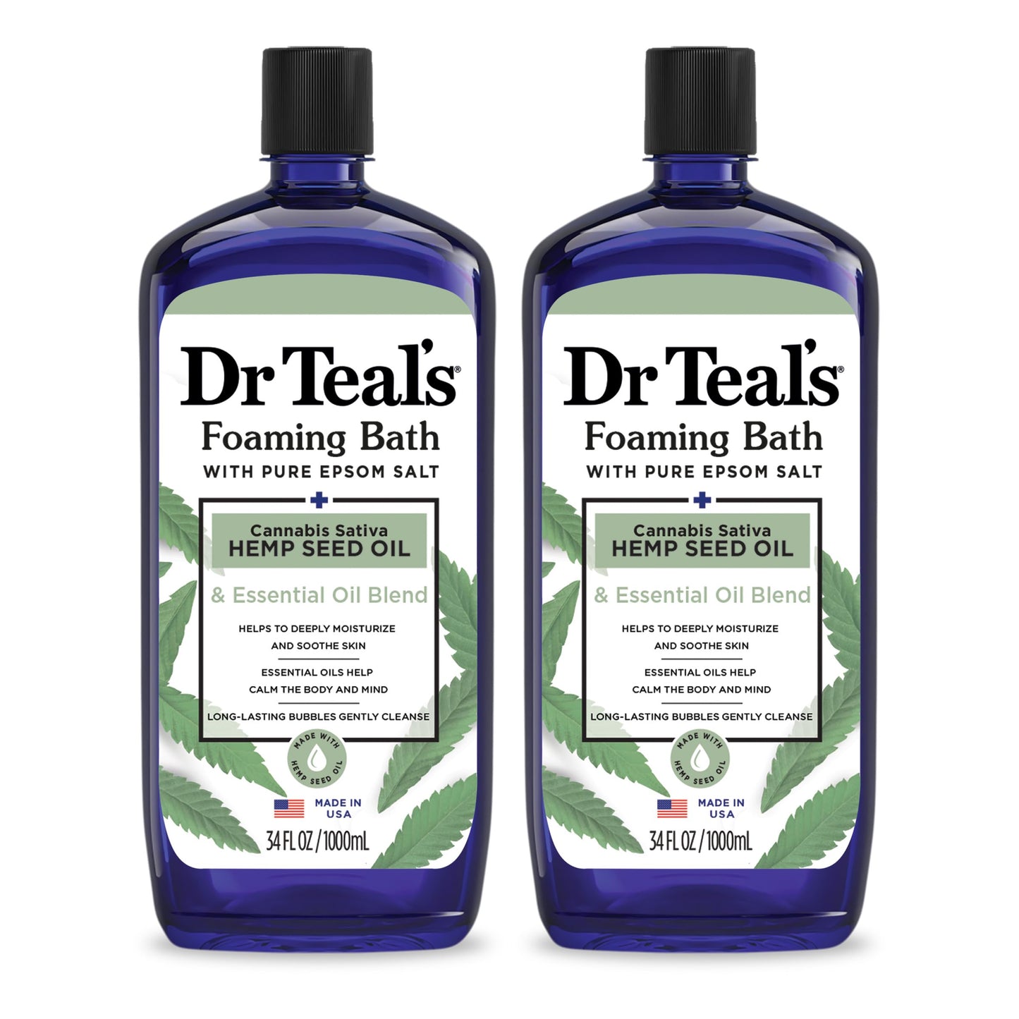 Dr Teal's Foaming Bath with Pure Epsom Salt, Relax & Relief with Eucalyptus & Spearmint, 34 fl oz (Pack of 2)