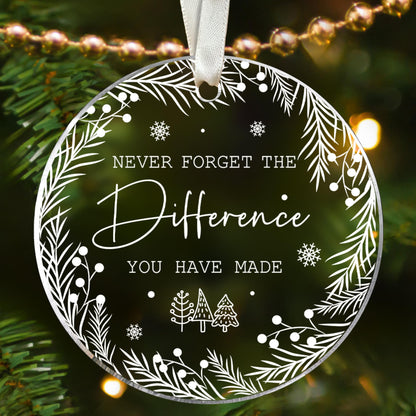 TUMSHANIP Thank You Gifts for Women, Boss, Coworkers, Teacher, Nurse, Mom, Friends - Retirement Farewell Going Away Never Forget The Difference You Made Ornament - Acrylic Christmas Ornament 2025