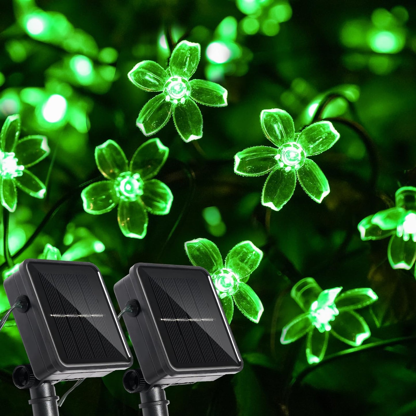 Vruxuri 2 Pack Total 52FT 120 LED Solar String Lights Outdoor Waterproof Flower Fairy Lights for Garden Fence Patio Yard Christmas Tree Lawn Wedding Party Decor, Green