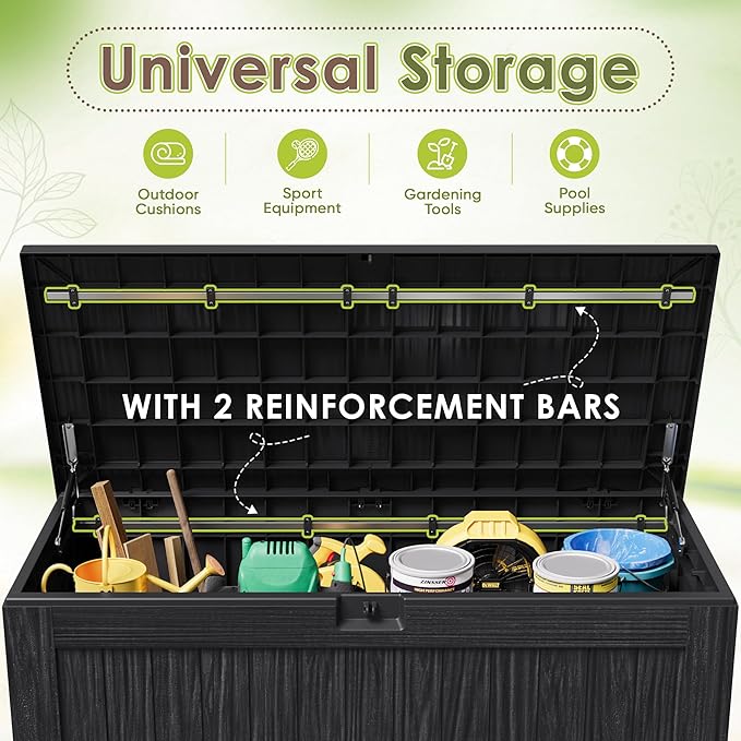 Devoko 125 Gallon Outdoor Storage Box, Waterproof Resin Deck Box for Patio Furniture, Lockable Container for Garden Cushions & Pool Supplies (Black, 125 Gallon)