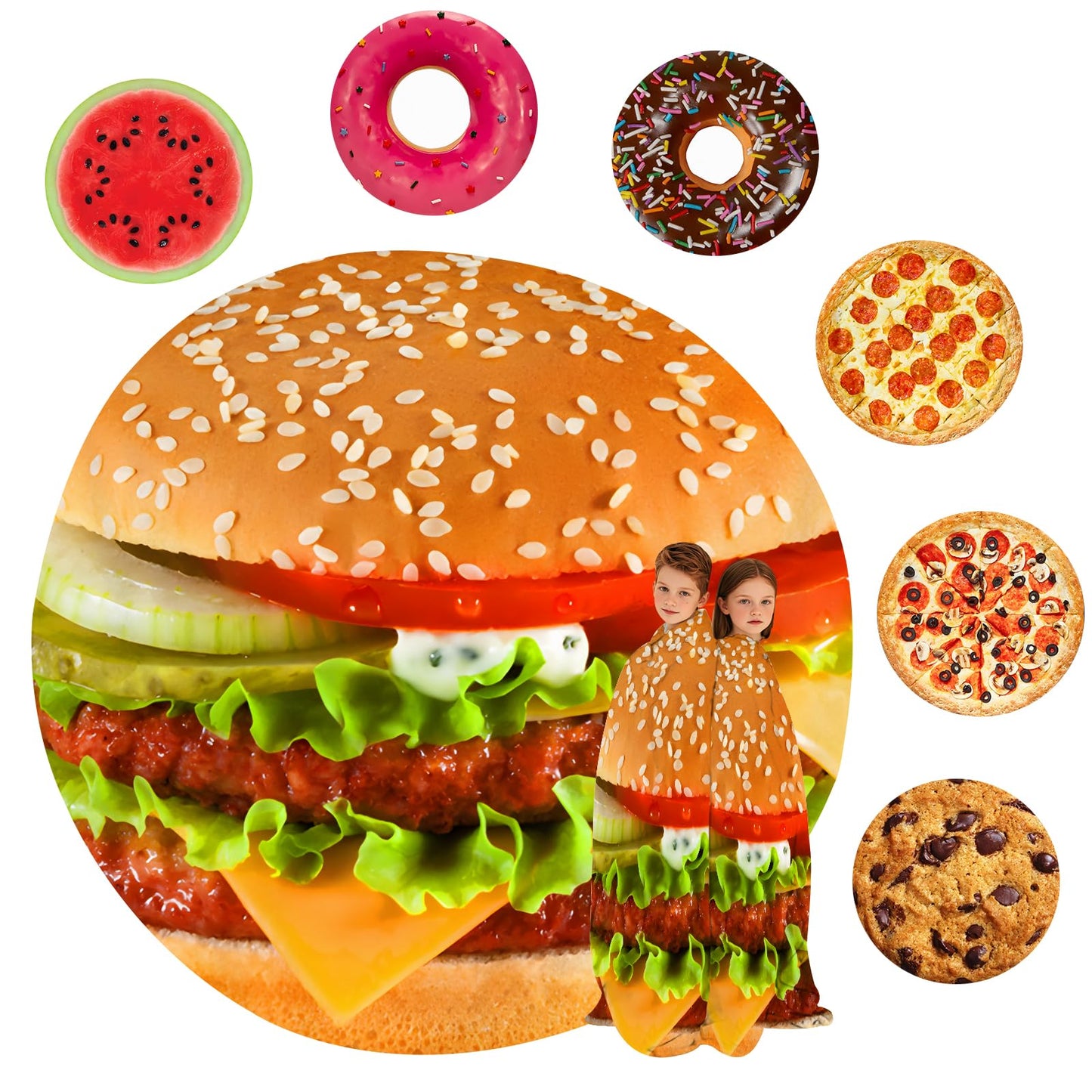Hamburger Blanket for Kids Adults Round Cozy Flannel Funny Gifts Realistic Food Throw Blankets Novelty Soft for Men Women for Bed Couch 48 Inches