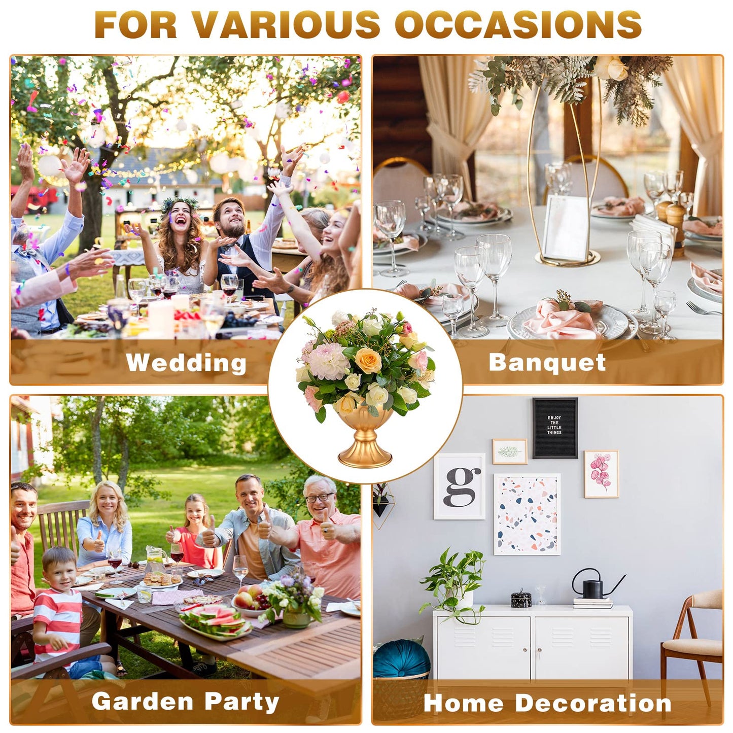 Rtteri 20 Pcs Mini Gold Metal Vase Wedding Flowers Gold 5.1inch Tall Metal Compote Vase Bulk Table Centerpieces Decoration for Wedding Party Anniversary Ceremony Birthday