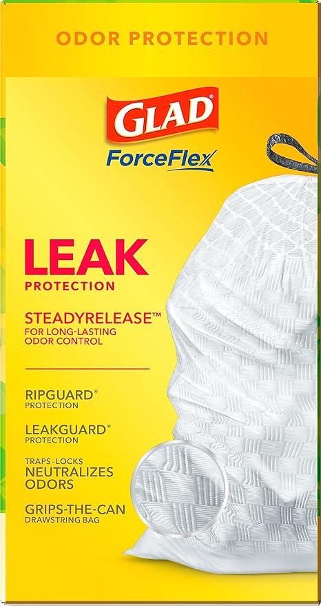 Glad ForceFlex Tall Kitchen Drawstring Trash Bags, 13 Gal, Gain Original