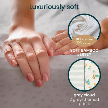 Tutti Bambini CoZee Crib Fitted Sheets (2 Pack) - Grey/Cloud 100% Cotton Sheets - For CoZee Bedside Crib
