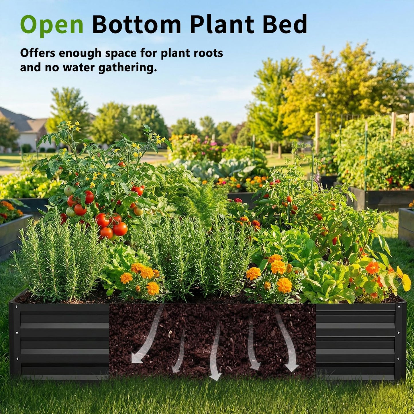 DoCred 3 in 1 Galvanized Raised Garden Bed, 2Pcs Metal Garden Planter Box with 87" H Trellis for Climbing Plants, Outdoor Gardening Raised Beds with Climbing Net for Fruits, Vegetables, Flower (Black)