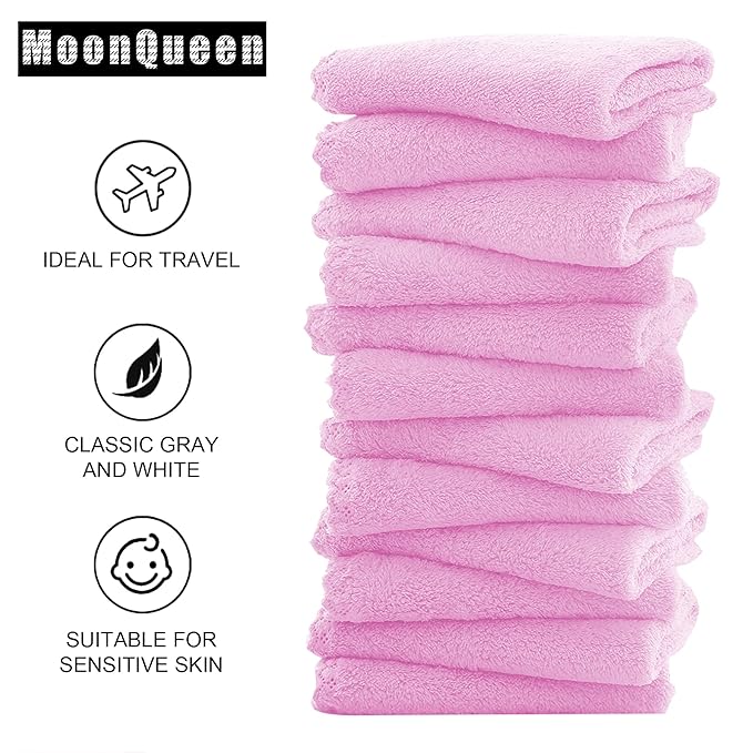 MOONQUEEN Microfiber Facial Cloths Fast Drying Washcloth 12 Pack