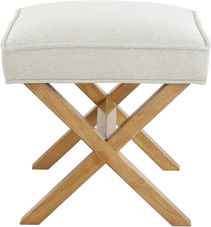 Amazon Basics Small Ottoman Foot Rest, Mid-Century Modern X Square Polyester