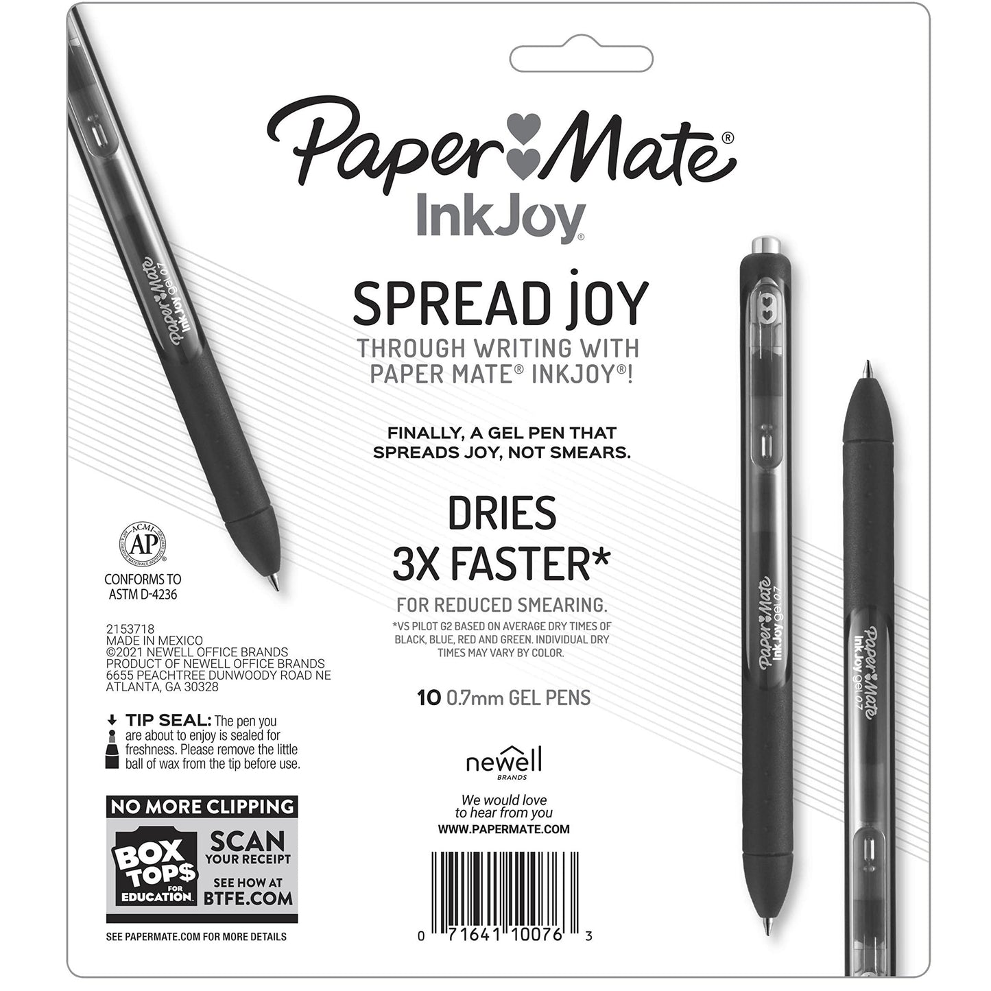 Paper Mate InkJoy Black Gel Pens Medium Point (0.7 mm) Comfort Grip 10 Count Fast Dry Ink Ideal for Smooth Writing