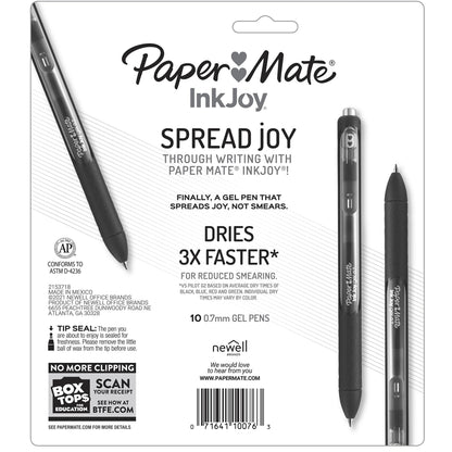 Paper Mate InkJoy Black Gel Pens Medium Point (0.7 mm) Comfort Grip 10 Count Fast Dry Ink Ideal for Smooth Writing