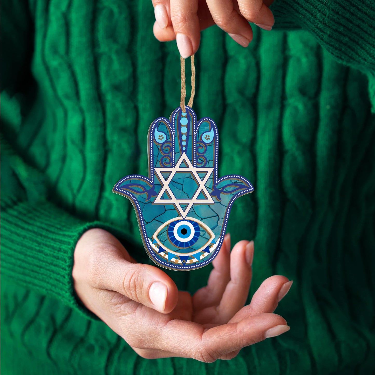 FLAGWIX Christmas Hanukkah Gifts for Women Men - Double-Layered Christmas Ornament for Tree Decorations - Hamsa Hand Suncatcher Decor, Housewarming Gift Ideas, Spiritual Gifts for Family Friends