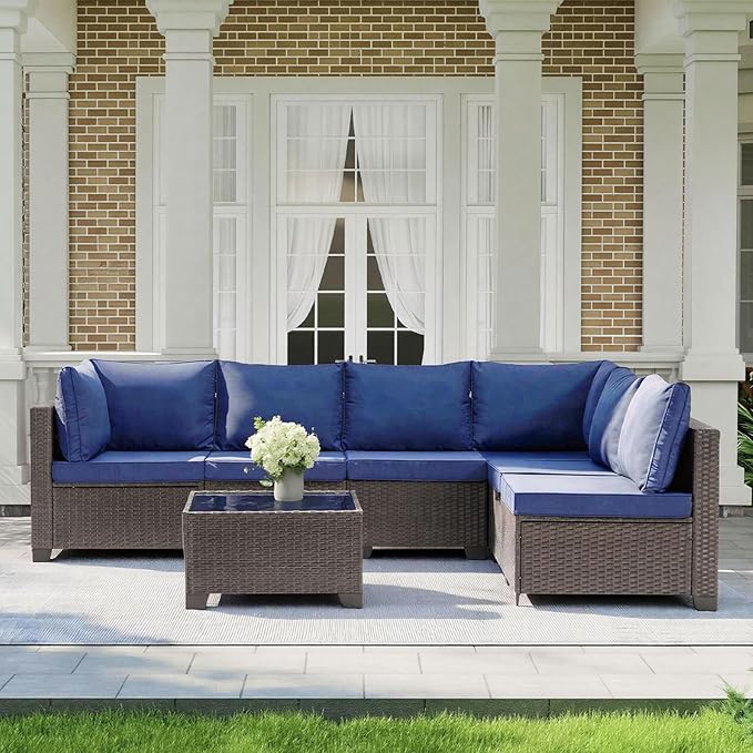 MOCHITO 7 Pieces Outdoor Patio Furniture Sets, All-Weather Sectional Sofa Dark