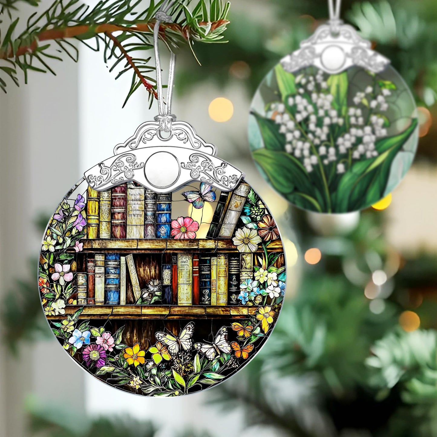 Book Stained Glass Ornament, Christmas Ornaments – Christmas Tree Decorations, Holiday Decor, Stocking Stuffer, Gift Idea, Gifts for Book Lover, Friend, and Faimly