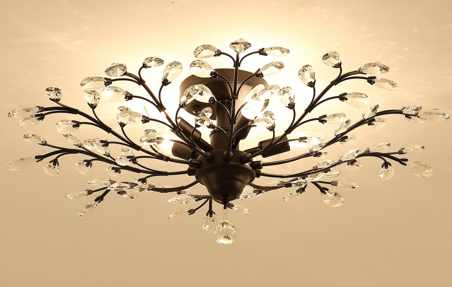 Garwarm 5 Lights Vintage Crystal Chandeliers Ceiling Lights LED Light K9 Clear Crystal Pendant Lighting Ceiling Light Fixtures Chandeliers Lighting for Living Room Bedroom Restaurant Porch (Black)