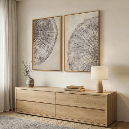 2 Piece Framed Neutral Tree Rings Wall Art for Living Room, Large Modern Wood Grain Canvas Prints Paintings, Farmhouse Nature Wabi Sabi Artwork Decor for Bedroom Hallway 24x36 Inch