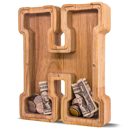JOOMLAFLY Wooden Letter Piggy Bank for Kids - Personalized Initial Coin Bank for Boys and Girls