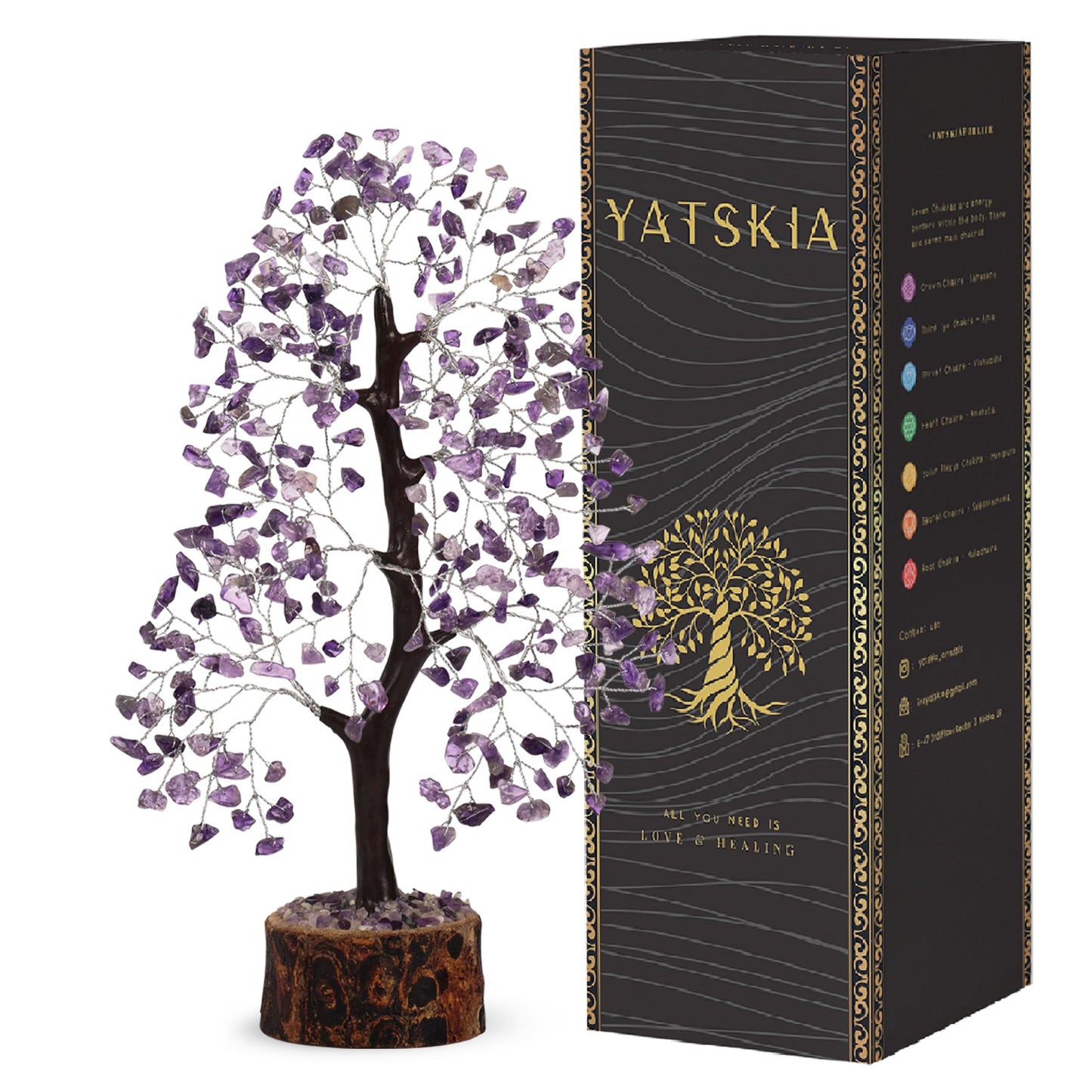 YATSKIA Amethyst Tree, Crystal Tree for Positive Energy, Amethyst Crystals, Gemstone Feng Shui Decor, Crystals and Healing Stones, Unique Home Decor Gifts