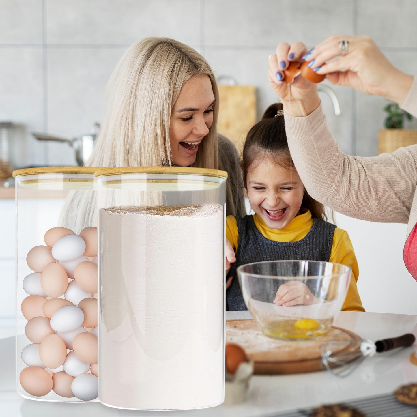 Large Glass Cereal Containers Storage with Airtight Bamboo Lids,Pantry Storage Container,Perfect for Kitchen Organization - Flour, Rice, Pasta, Sugar, Coffee Beans, Accessories Included,2 packs(168oz)
