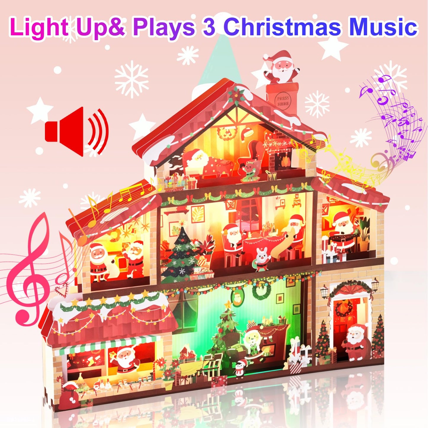 Yinqing Christmas Cards, Light and 3 Music Merry Christmas Card, 3D Pop Up Xmas Greeting Card for Women Men Kids Husband Wife Mom Dad Daughter