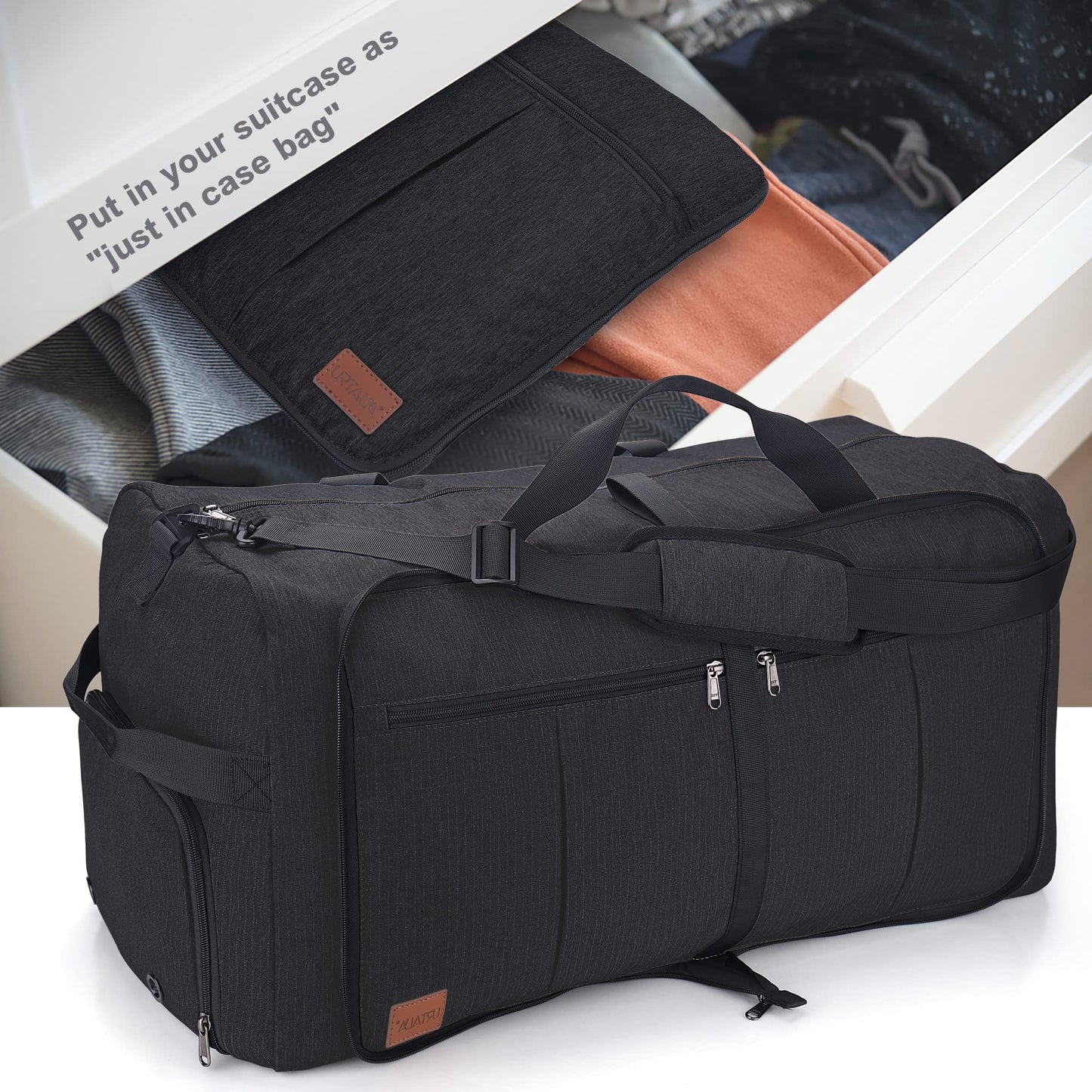 Urtala Travel Bag for Men & Women, 100L Foldable Duffel Bag Holdall Tote Carry on Luggage Weekend Overnight Bag with Shoe Compartment & Shoulder Strap, Lightweight Waterproof