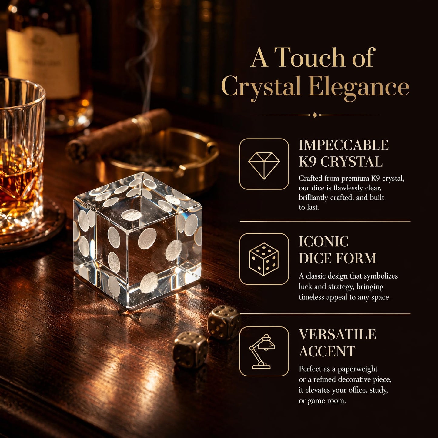 2-Inch Crystal Glass Dice Paperweight