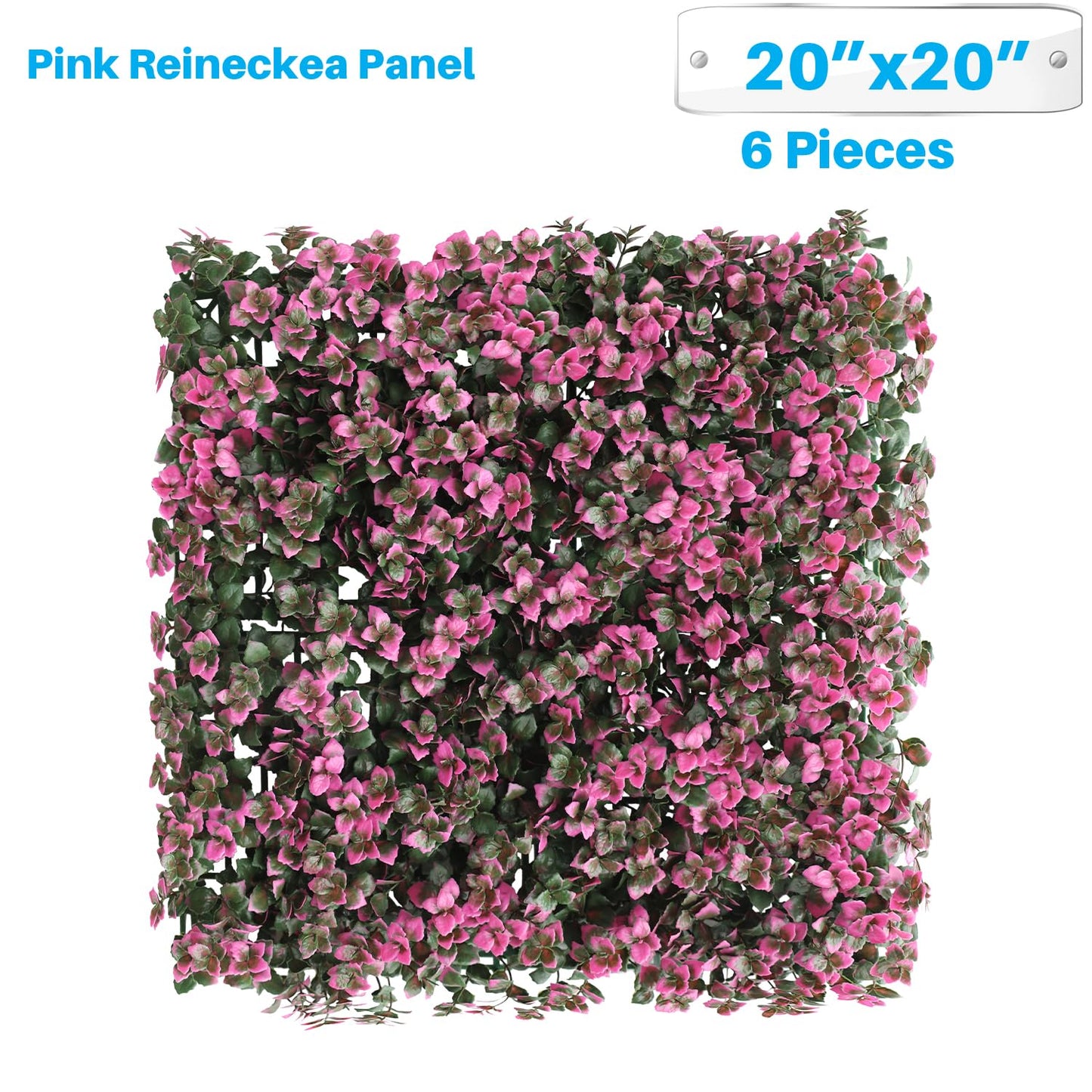 Patio Paradise 20"x20" (6PC) Artificial Grass Wall Panels Greenery Backdrop Faux Boxwood Hedge Fake Ivy Privacy Screen for Outdoor Wedding Décor Photography Background, Pink Reineckea Carnea