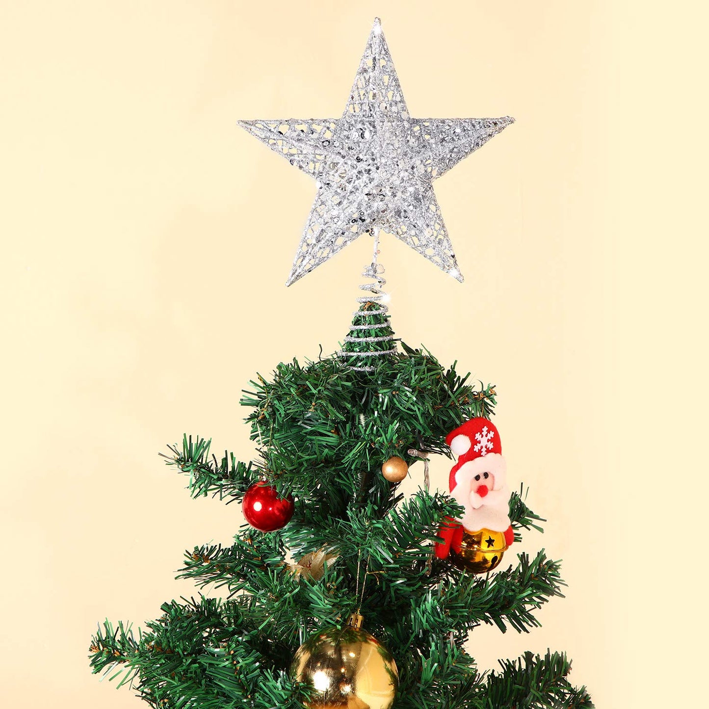 Blulu 10 Inches Sliver Christmas Star Topper Xmas Tree Topper Glitter Treetop Star for Christmas