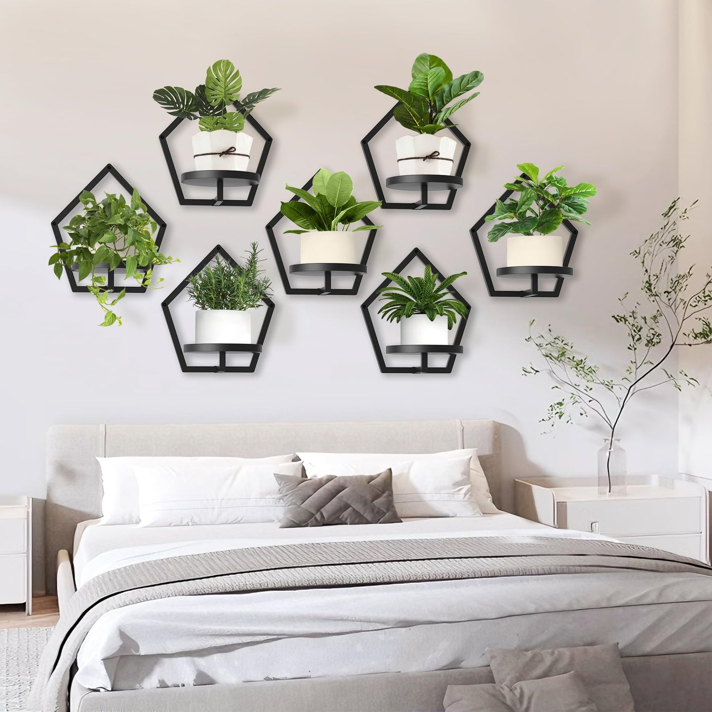 JOPBENG 3 Packs Wall Hanging Planters for Indoor Plants, 7.9inch Metal Wall Plant Holder Hanger Wall Decor, Wall-Mounted Hanging Planters Window Plant Shelves Outdoor(Black)