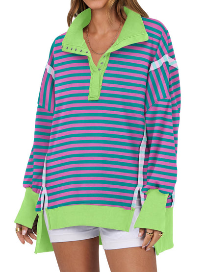 ANRABESS Women's Sweatshirts Oversized Casual Loose Button Up Henley Pullover Top High Low Split 2025 Fall Fashion Outfits