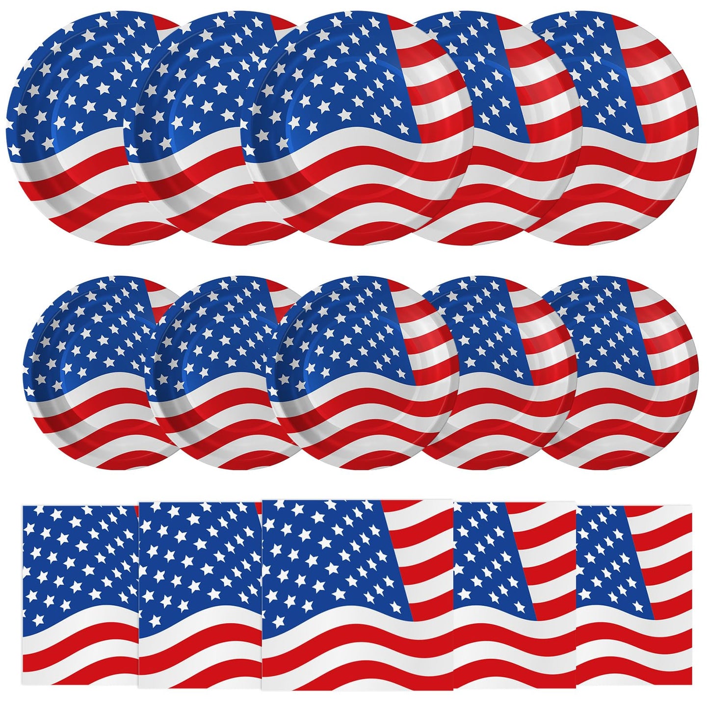4th of July Plates and Napkins Sets - Patriotic American Flag Party Supplies Tableware, July 4th Disposable Paper Plates Napkins Set for Memorial Day, Independence Day Decorations Table Decor,Serve 50