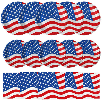 4th of July Plates and Napkins Sets - Patriotic American Flag Party Supplies Tableware, July 4th Disposable Paper Plates Napkins Set for Memorial Day, Independence Day Decorations Table Decor,Serve 50